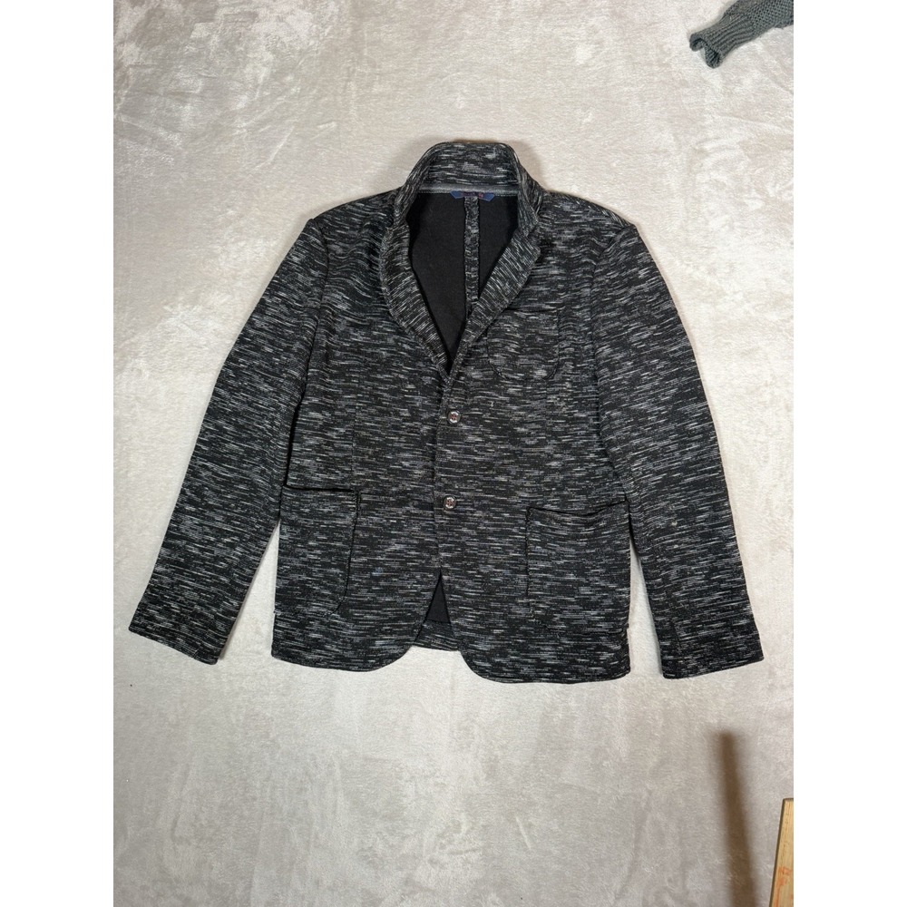 RNT23 Mens Blazer Jacket M 38 Black Gray Marled Knit Sport Coat Made in Turkey